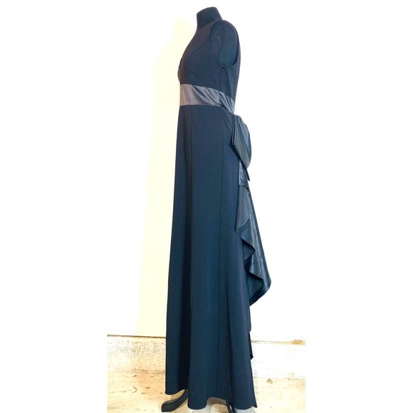 Adrianna Papell Women's Dress Size 2 Black Crepe Satin Bow Back Long Gown 6 - Picture 2 of 10
